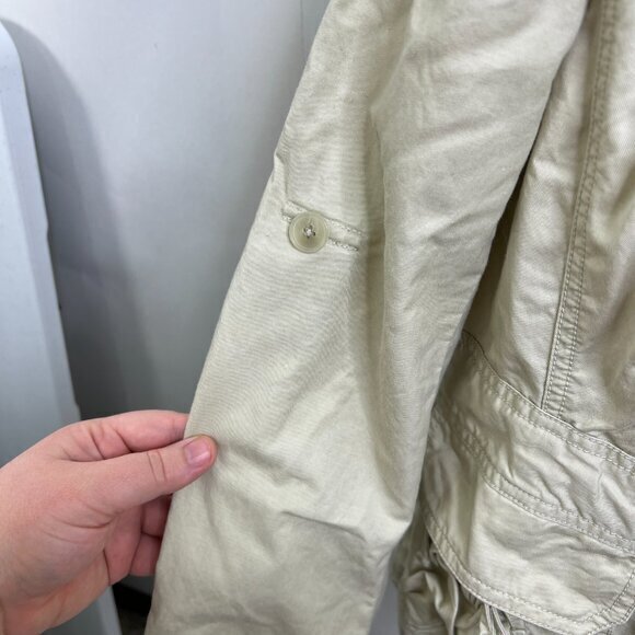 Ann Taylor Loft Jacket M Tan Khaki Button Pockets Beige Coat Lightweight Tie - Picture 6 of 14